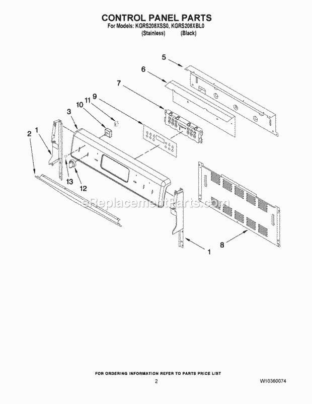 KitchenAid KGRS208XSS0 Range Control Panel Parts Diagram