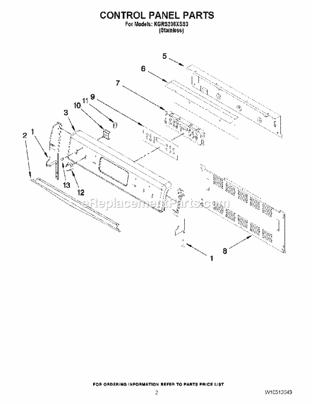 KitchenAid KGRS208XSS3 Range Control Panel Parts Diagram