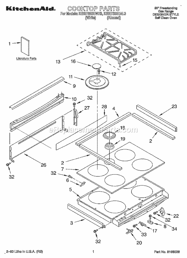 KitchenAid KGRT600HAL3 Range Cooktop, Literature Diagram