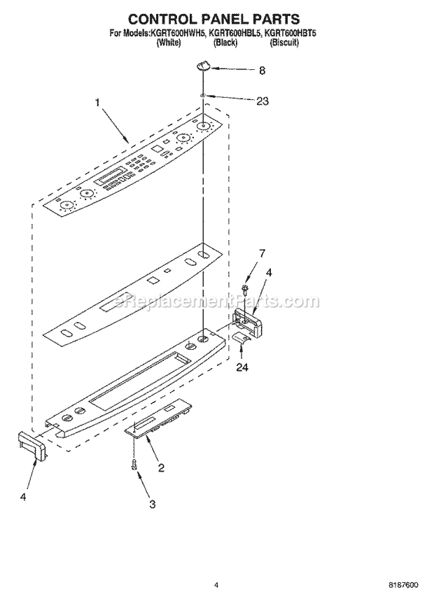 KitchenAid KGRT600HBT5 Range Control Panel Diagram