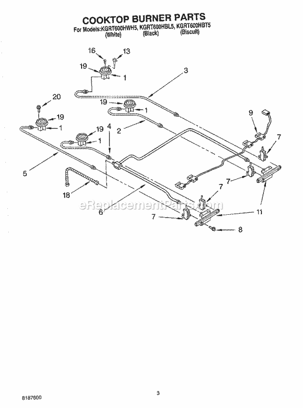 KitchenAid KGRT600HBT5 Range Cooktop Burner Diagram