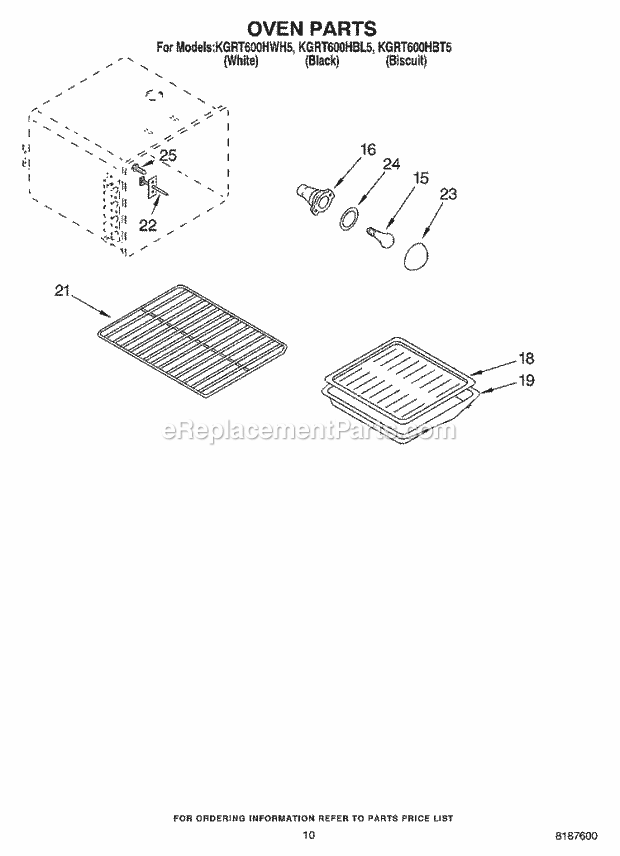 KitchenAid KGRT600HBT5 Range Oven Diagram