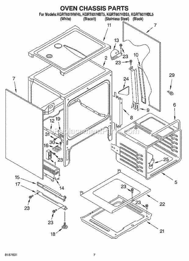 KitchenAid KGRT607HBL5 Range Oven Chassis Diagram