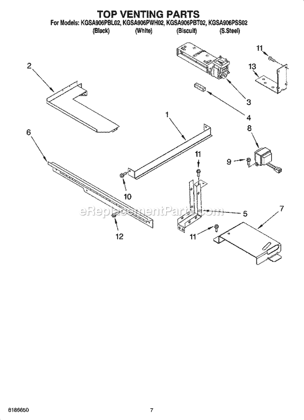 KitchenAid KGSA906PBL02 Range Top Venting Parts Diagram