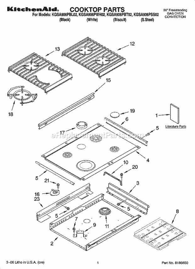 KitchenAid KGSA906PBT02 Range Cooktop Parts Diagram