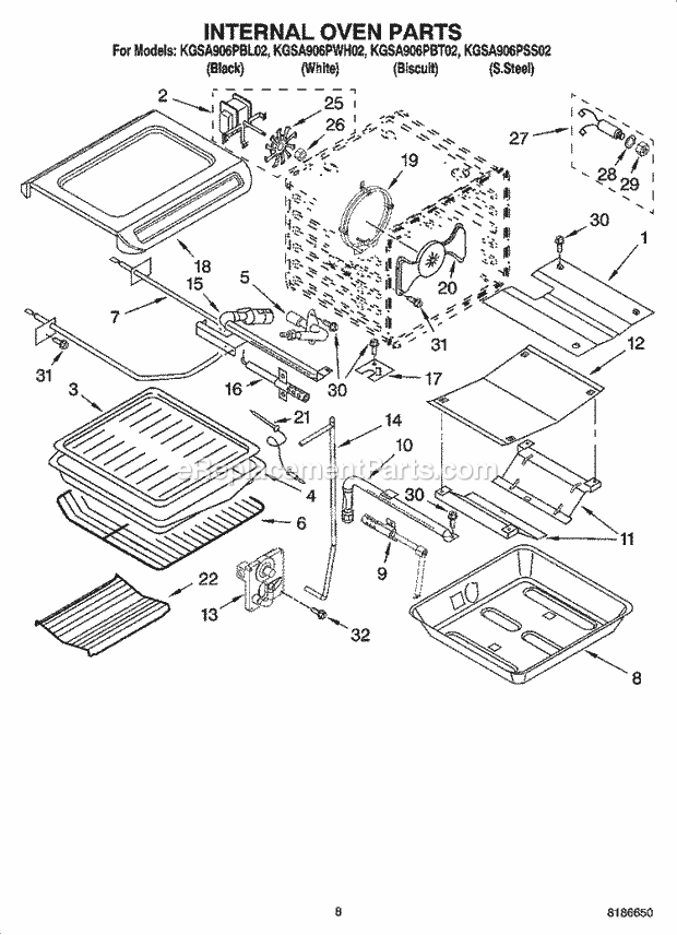 KitchenAid KGSA906PSS02 Range Internal Oven Parts Diagram