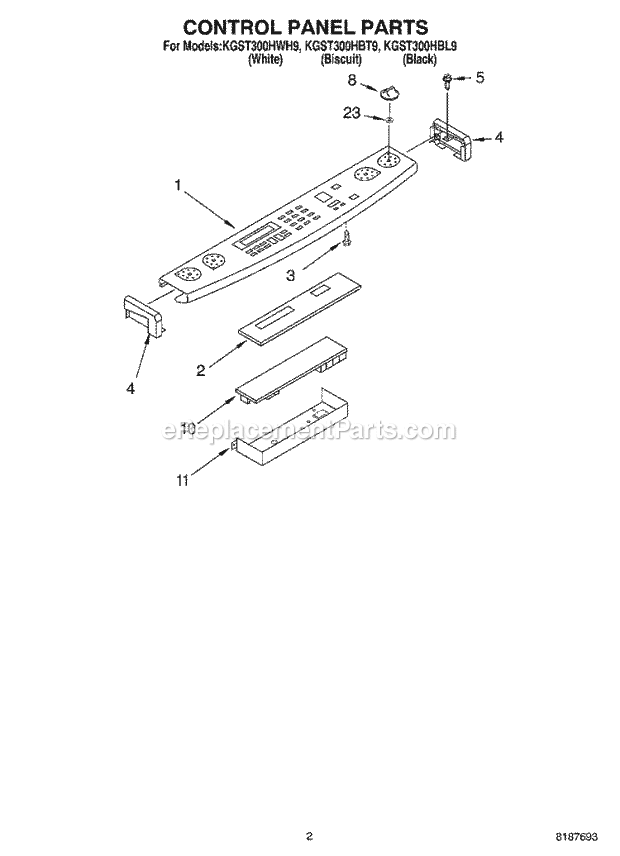 KitchenAid KGST300HBT9 Range Control Panel Diagram