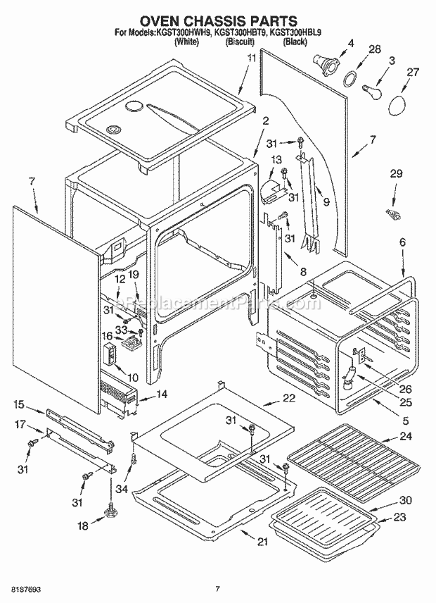 KitchenAid KGST300HBT9 Range Oven Chassis Diagram