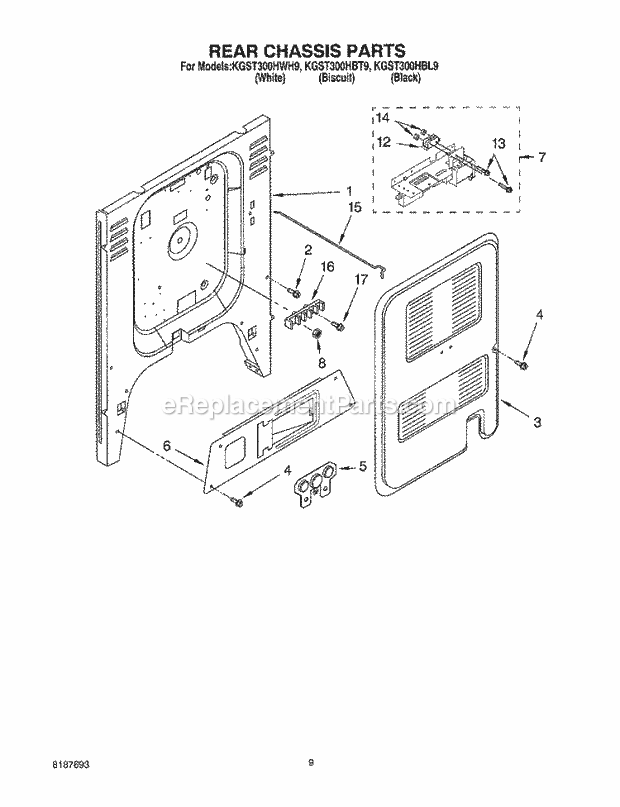 KitchenAid KGST300HBT9 Range Rear Chassis Diagram