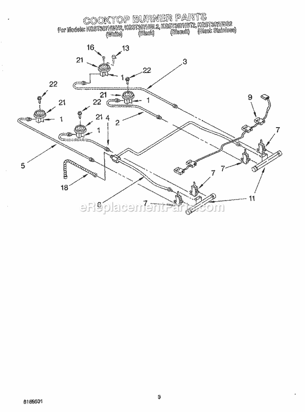 KitchenAid KGST307HBS2 Range Cooktop Burner Diagram