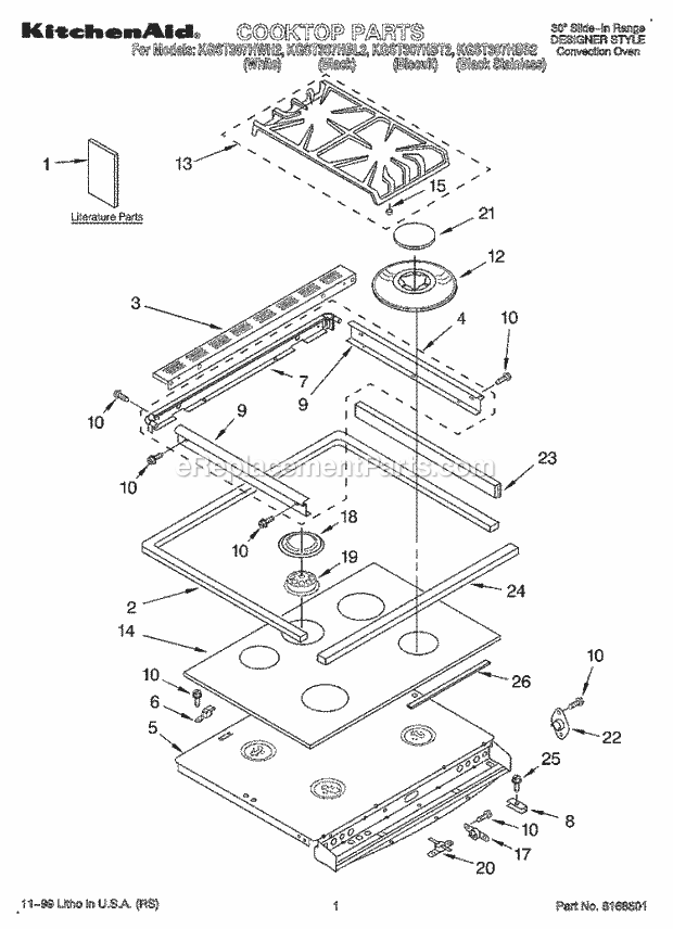 KitchenAid KGST307HBS2 Range Cooktop, Literature Diagram