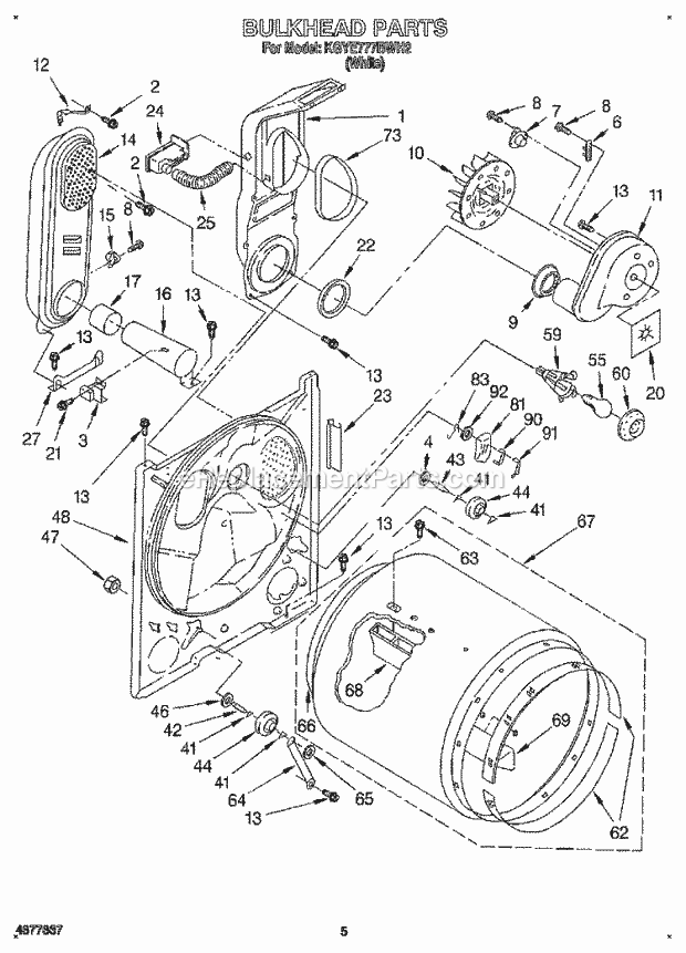 KitchenAid KGYE777BWH2 Dryer Bulkhead Diagram