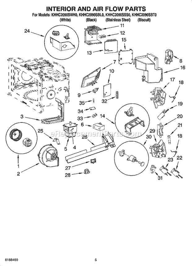 KitchenAid KHHC2090SSS0 Microwave Interior and Air Flow Parts Diagram