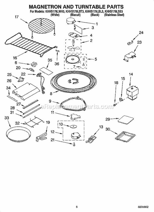 KitchenAid KHHS179LBL3 Microwave Magnetron and Turntable Parts Diagram