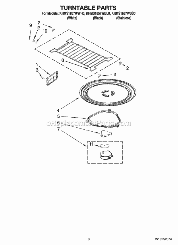 KitchenAid KHMS1857WBL0 Microwave Turntable Parts Diagram