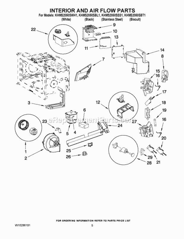 KitchenAid KHMS2050SSS1 Microwave Interior and Air Flow Parts Diagram