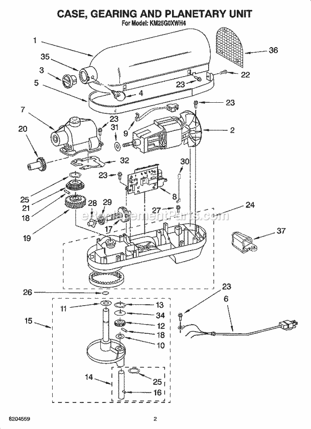 KitchenAid KM25G0XWH4 Parts List and Diagram : eReplacementParts.com