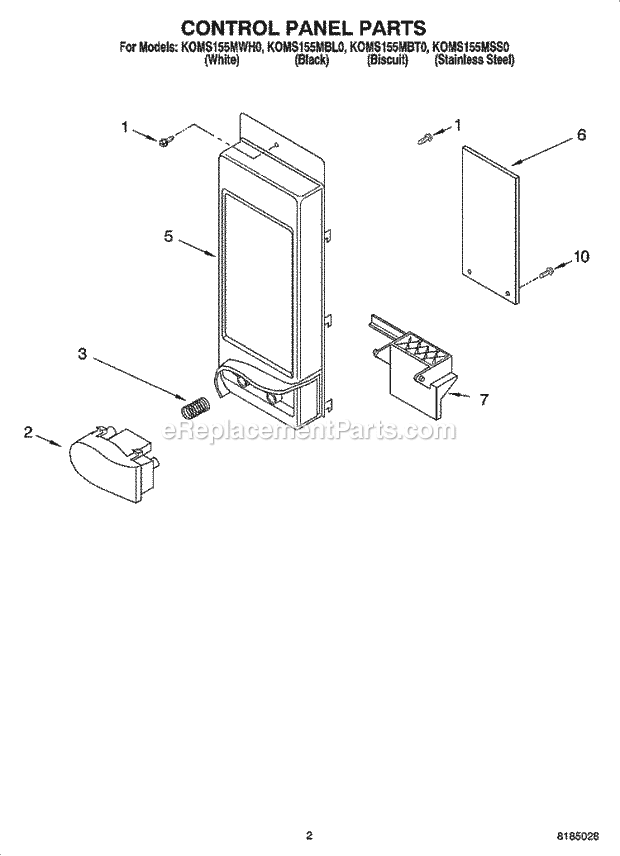 KitchenAid KOMS155MWH0 Microwave Control Panel Parts Diagram