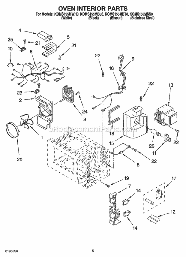 KitchenAid KOMS155MWH0 Microwave Oven Interior Parts Diagram