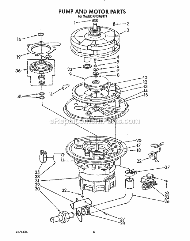 KitchenAid KPDI620T1 Dishwasher Pump and Motor Diagram