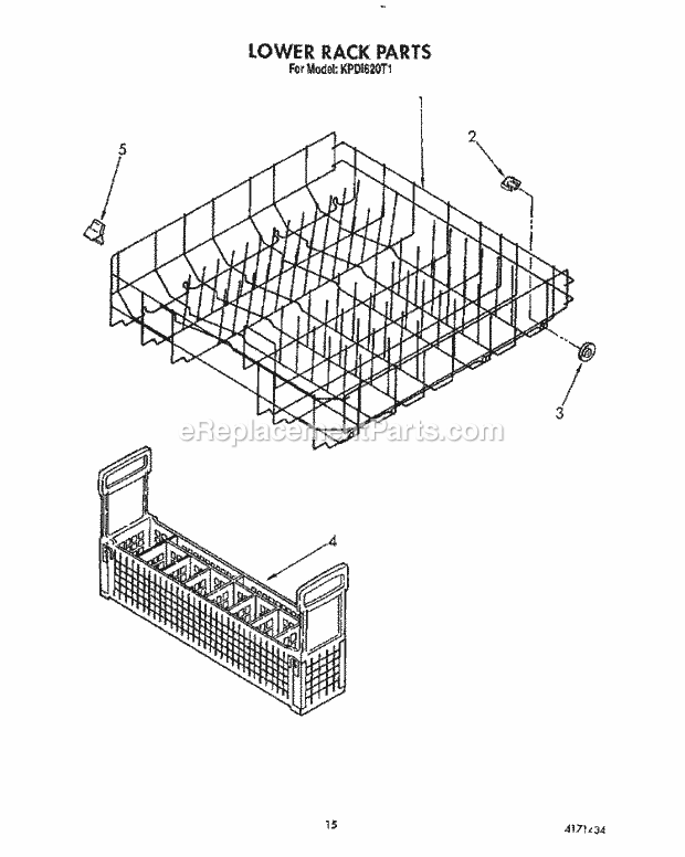 KitchenAid KPDI620T1 Dishwasher Lower Rack Diagram