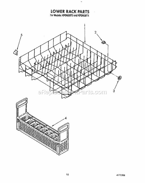 KitchenAid KPDI620T3 Dishwasher Lower Rack Diagram