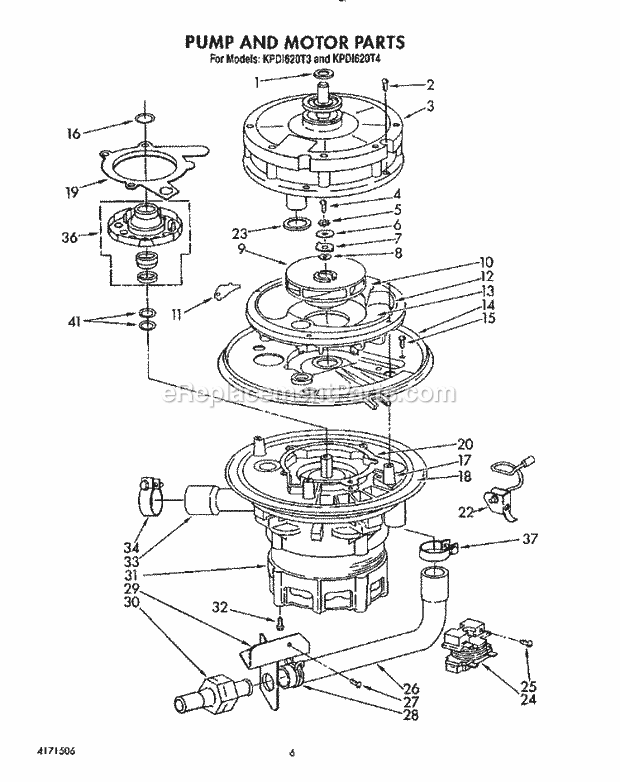 KitchenAid KPDI620T3 Dishwasher Pump and Motor Diagram