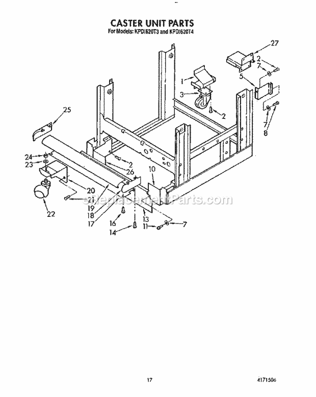 KitchenAid KPDI620T3 Dishwasher Caster Unit Diagram