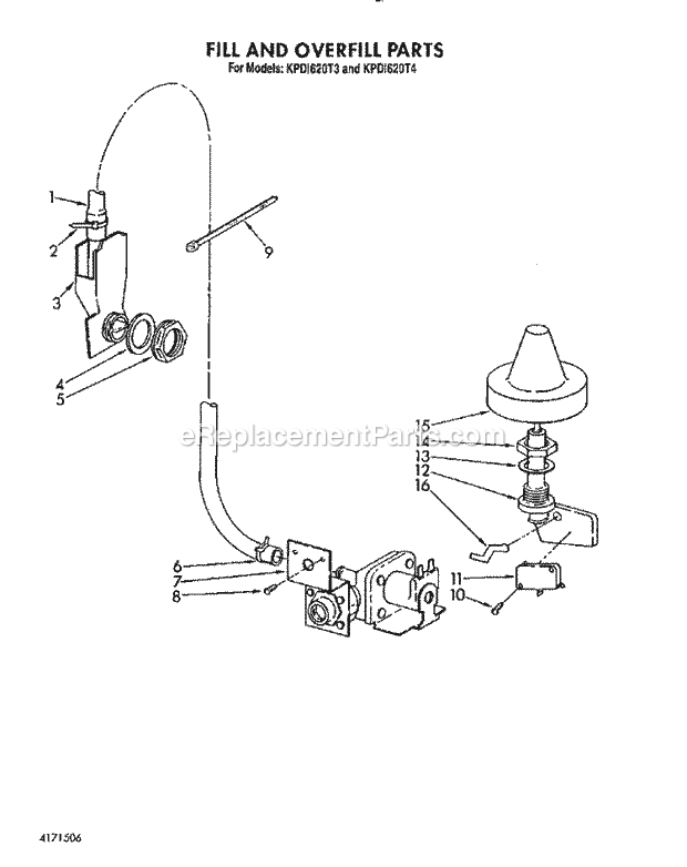 KitchenAid KPDI620T3 Dishwasher Fill and Overfill Diagram