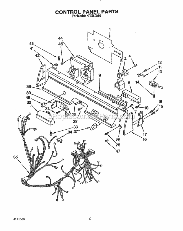 KitchenAid KPDI620T6 Dishwasher Control Panel, Lit/Optional Diagram