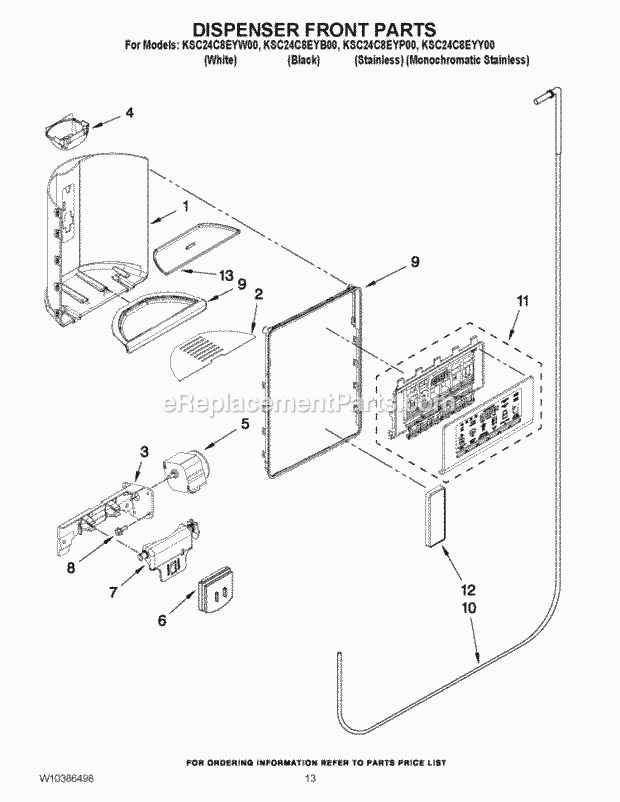 KitchenAid KSC24C8EYW00 Refrigerator Dispenser Front Parts Diagram