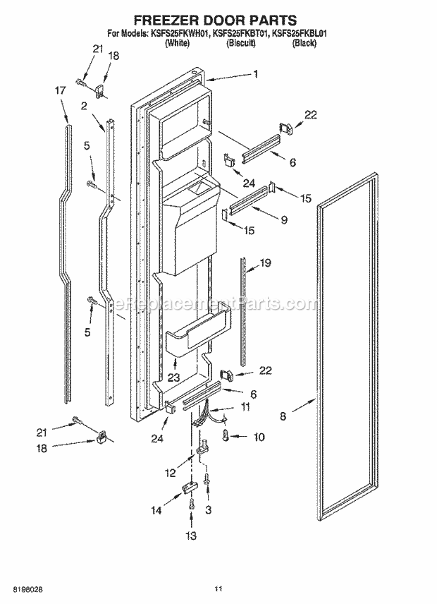 KitchenAid KSFS25FKWH01 Refrigerator Freezer Door Diagram