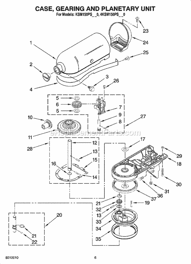 KitchenAid KSM150PSPT0 Artisan Tilt Head 5 Qt. Stand Mixer Page B Diagram