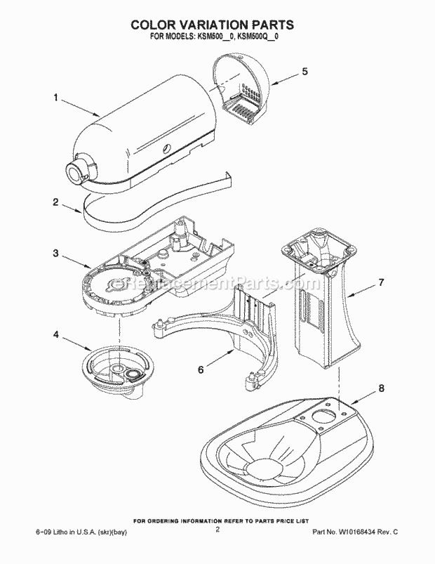 KitchenAid KSM500WH0 Pro 500 5 Qt. Stand Mixer Page D Diagram