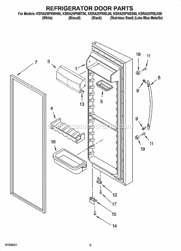 KitchenAid KSRA25PNLK00 Refrigerator Refrigerator Door Parts Diagram