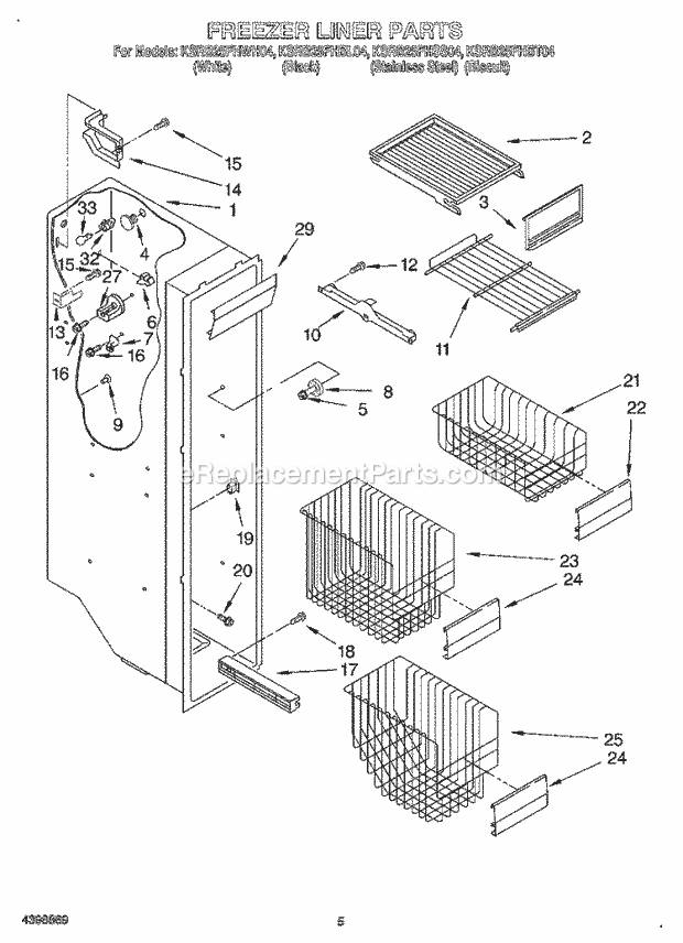 KitchenAid KSRB25FHBL04 Refrigerator Freezer Liner Diagram