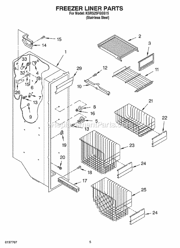 KitchenAid KSRS25FGSS15 Refrigerator Freezer Liner Diagram