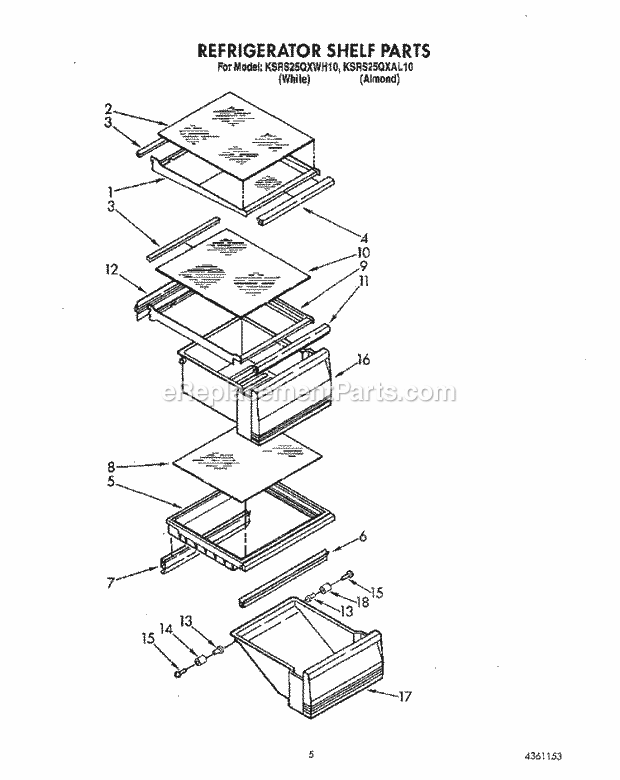 KitchenAid KSRS25QXWH10 Refrigerator Refrigerator Shelf Diagram