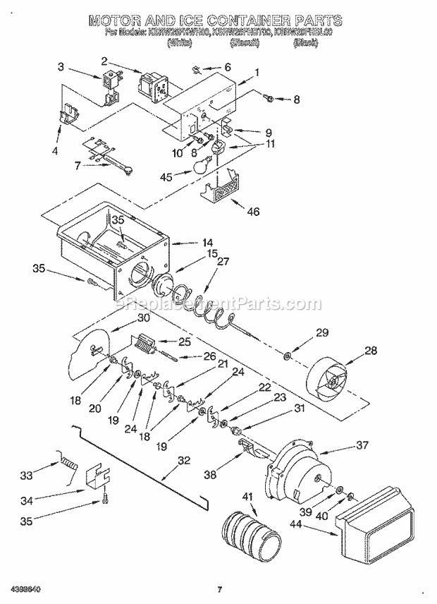 KitchenAid KSRW25FHWH00 Refrigerator Motor and Ice Container Diagram