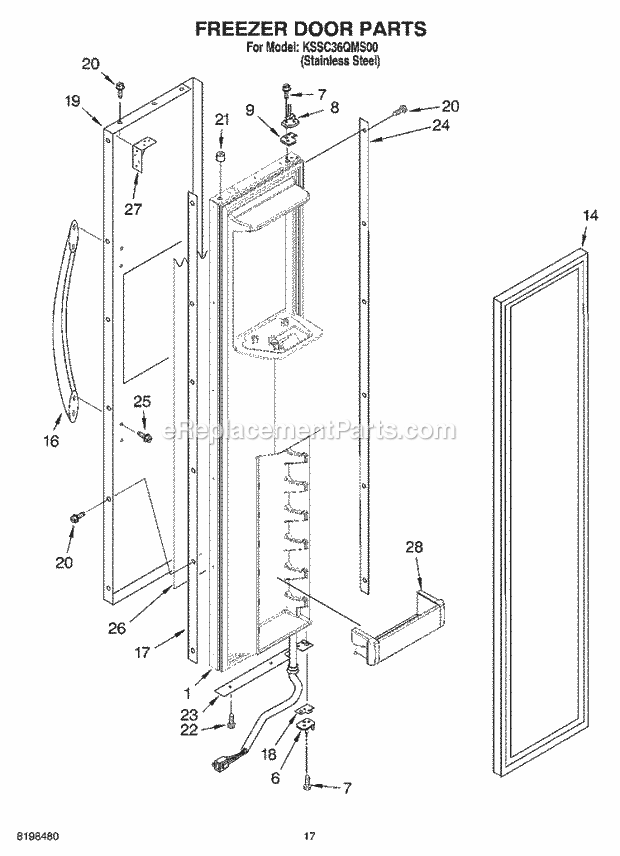 KitchenAid KSSC36QMS00 Refrigerator Freezer Door Parts Diagram