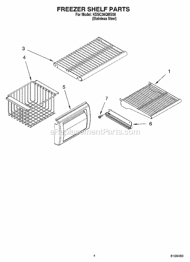 KitchenAid KSSC36QMS00 Refrigerator Freezer Shelf Parts Diagram