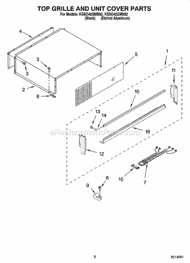 KitchenAid KSSO42QMB02 Refrigerator Top Grille and Unit Cover Parts Diagram