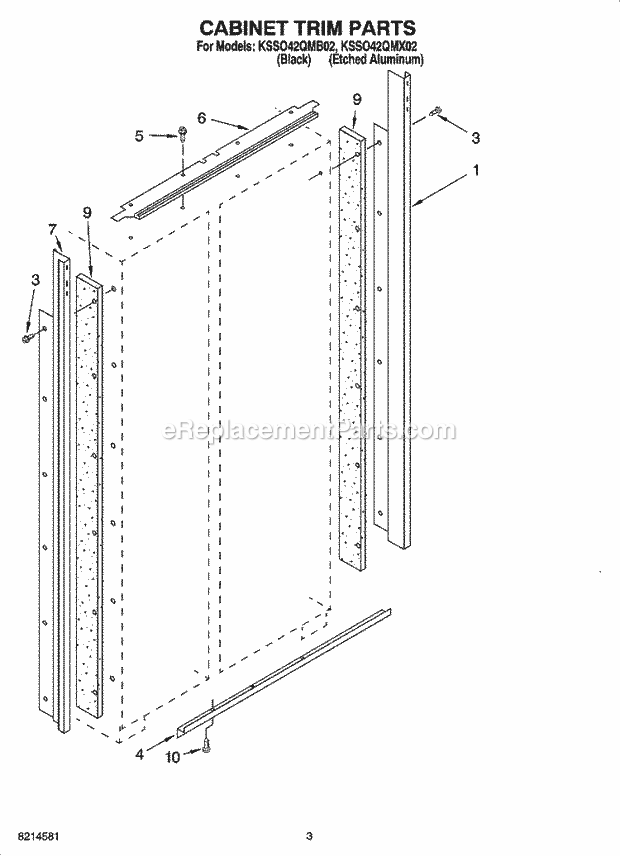 KitchenAid KSSO42QMX02 Refrigerator Cabinet Trim Parts Diagram