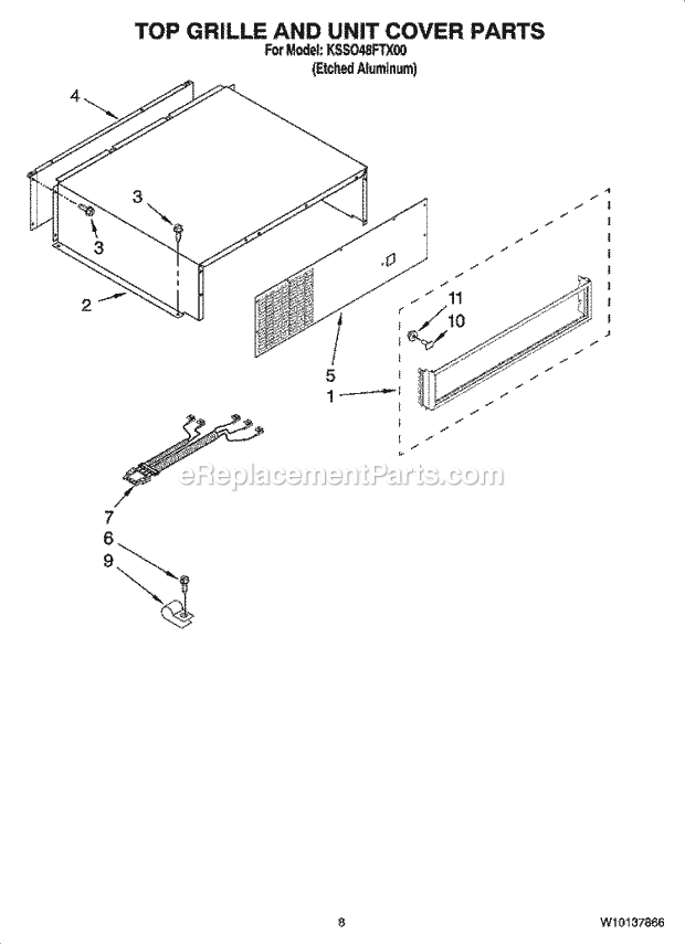 KitchenAid KSSO48FTX00 Refrigerator Top Grille and Unit Cover Parts Diagram