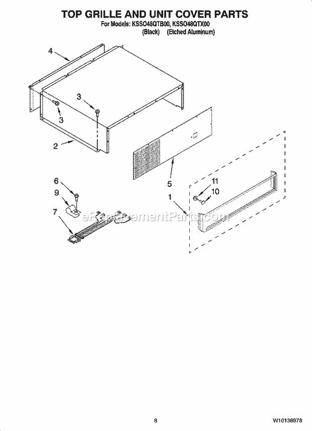 KitchenAid KSSO48QTB00 Refrigerator Top Grille and Unit Cover Parts Diagram