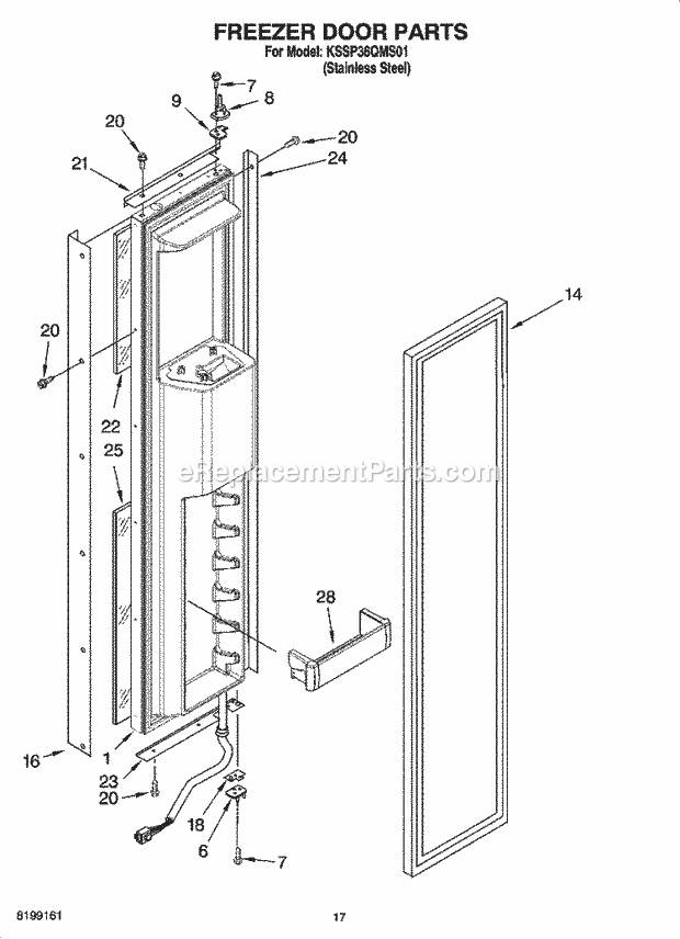 KitchenAid KSSP36QMS01 Refrigerator Freezer Door Parts Diagram