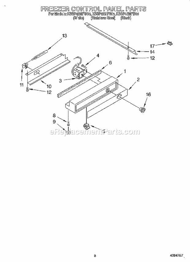 KitchenAid KSSP42MFS05 Refrigerator Freezer Control Panel Diagram