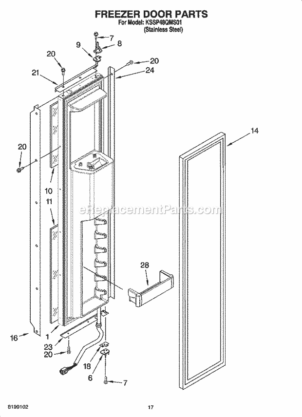 KitchenAid KSSP48QMS01 Refrigerator Freezer Door Parts Diagram