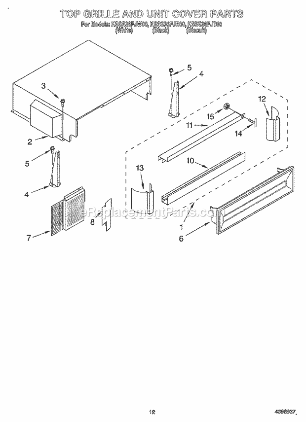 KitchenAid KSSS36FJW00 Refrigerator Top Grille and Unit Cover Diagram
