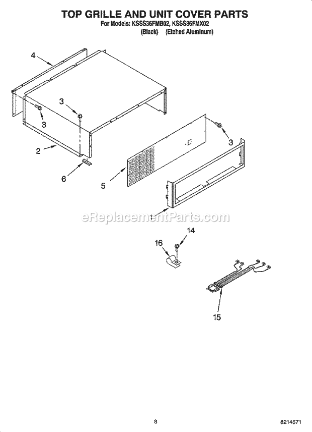 KitchenAid KSSS36FMX02 Refrigerator Top Grille and Unit Cover Parts Diagram